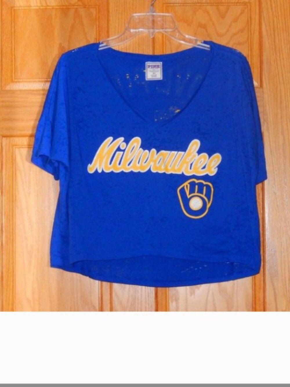 Victoria's Secret Pink Milwaukee Brewers Baseball Blue Tee Shirt Crop Top Y2K XS